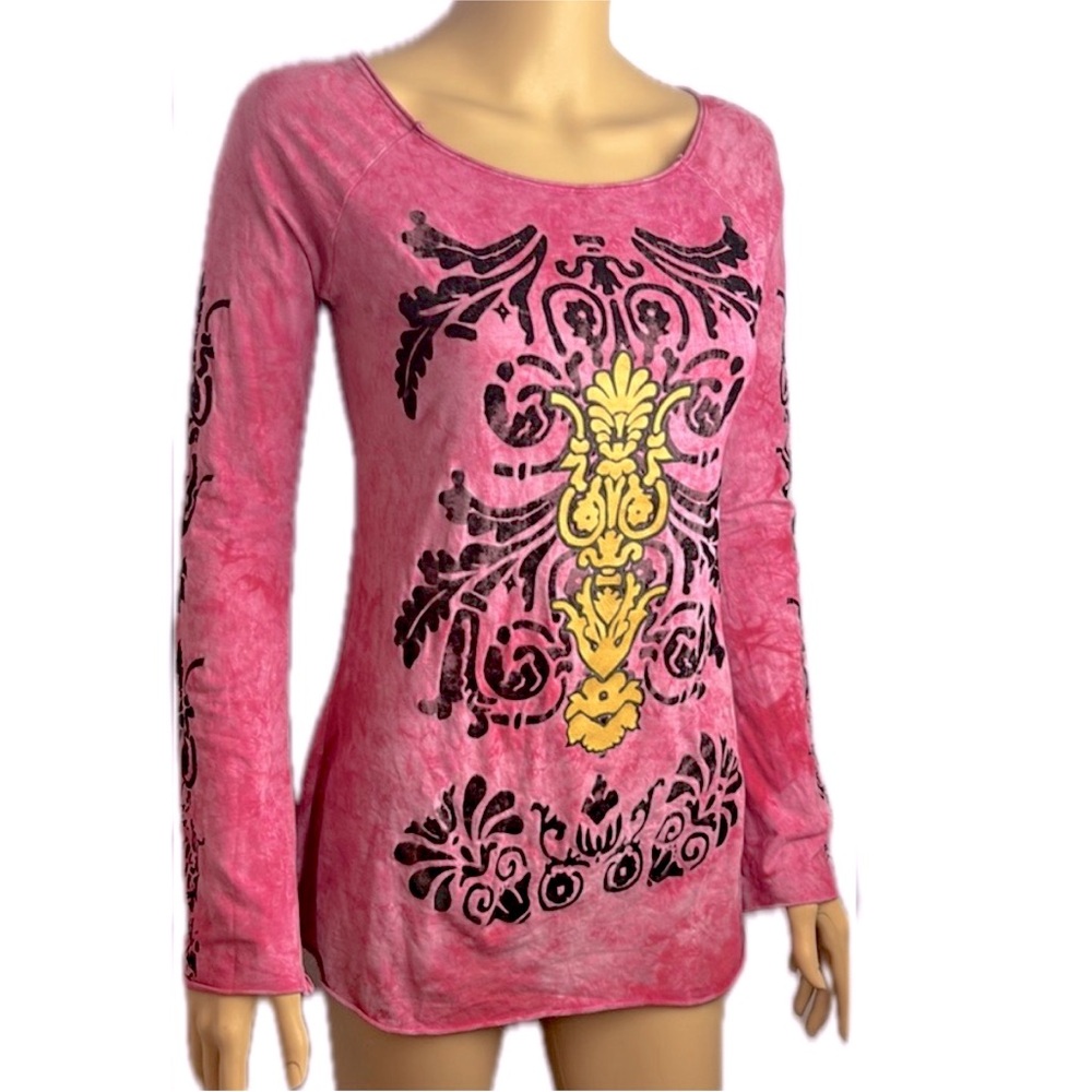Free Society Festival Butter Soft Long Slv Fairycore Burnout Velvet Pullover Tee